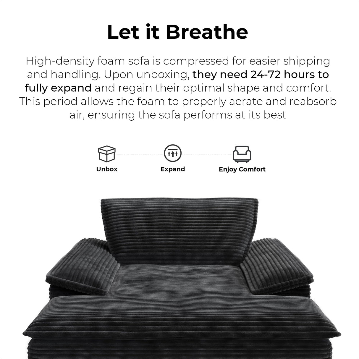 LIKIMIO 59'' Oversized Chaise Lounge Chair Indoor, Upholstered Sofa Bed with Thick Cushion and Armrests, Sleeper Chair - Plush Corduroy Chair Bed for Living Room, Bedroom (Black) LIKIMIO