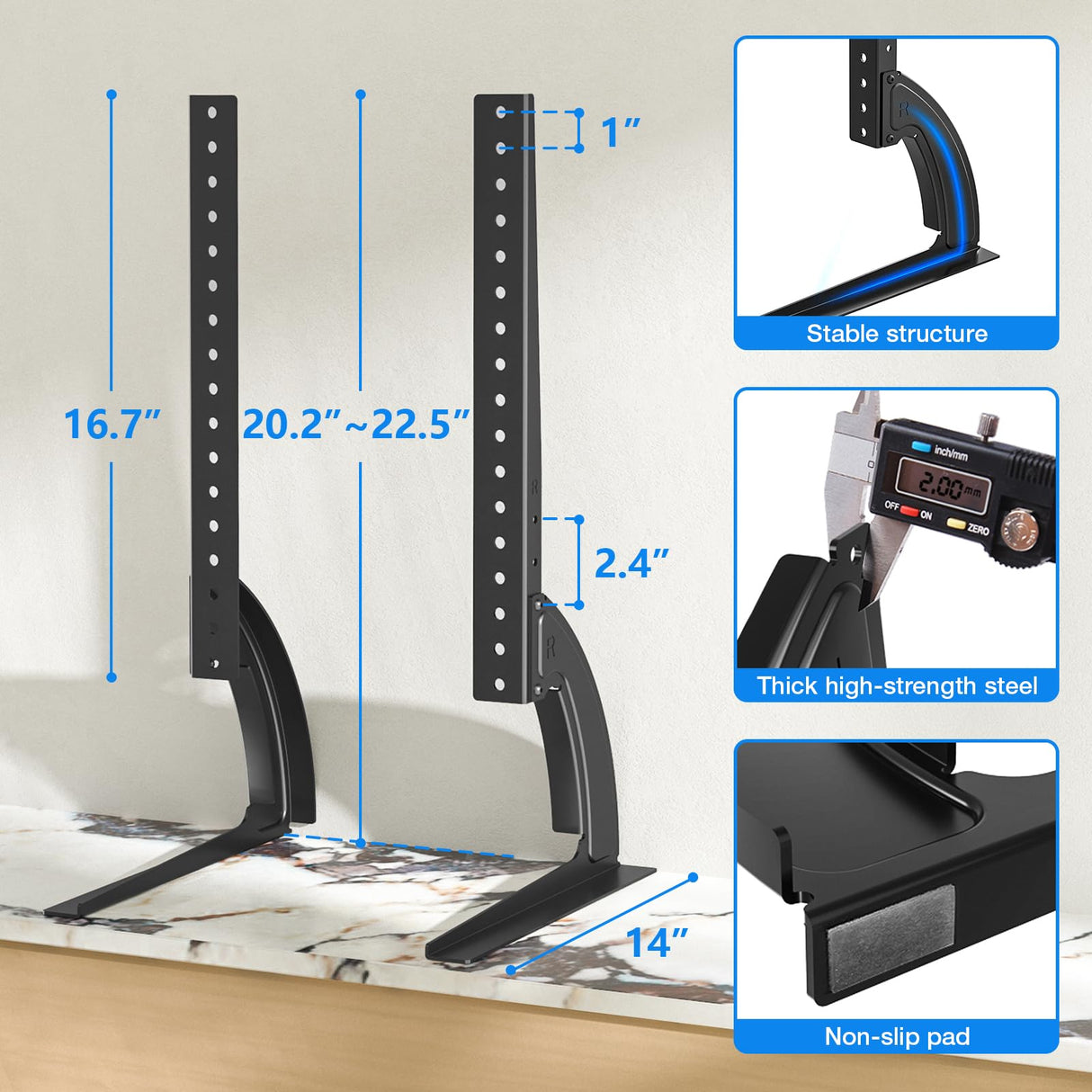 Rfiver Universal Table Top TV Stand Base TV Legs with Height Adjustment fits Most 32-55 Inch LCD LED Flat Screen TVs, Max VESA 800x400 mm, TV Feet Mount Holds up to 88 lbs, Black Rfiver