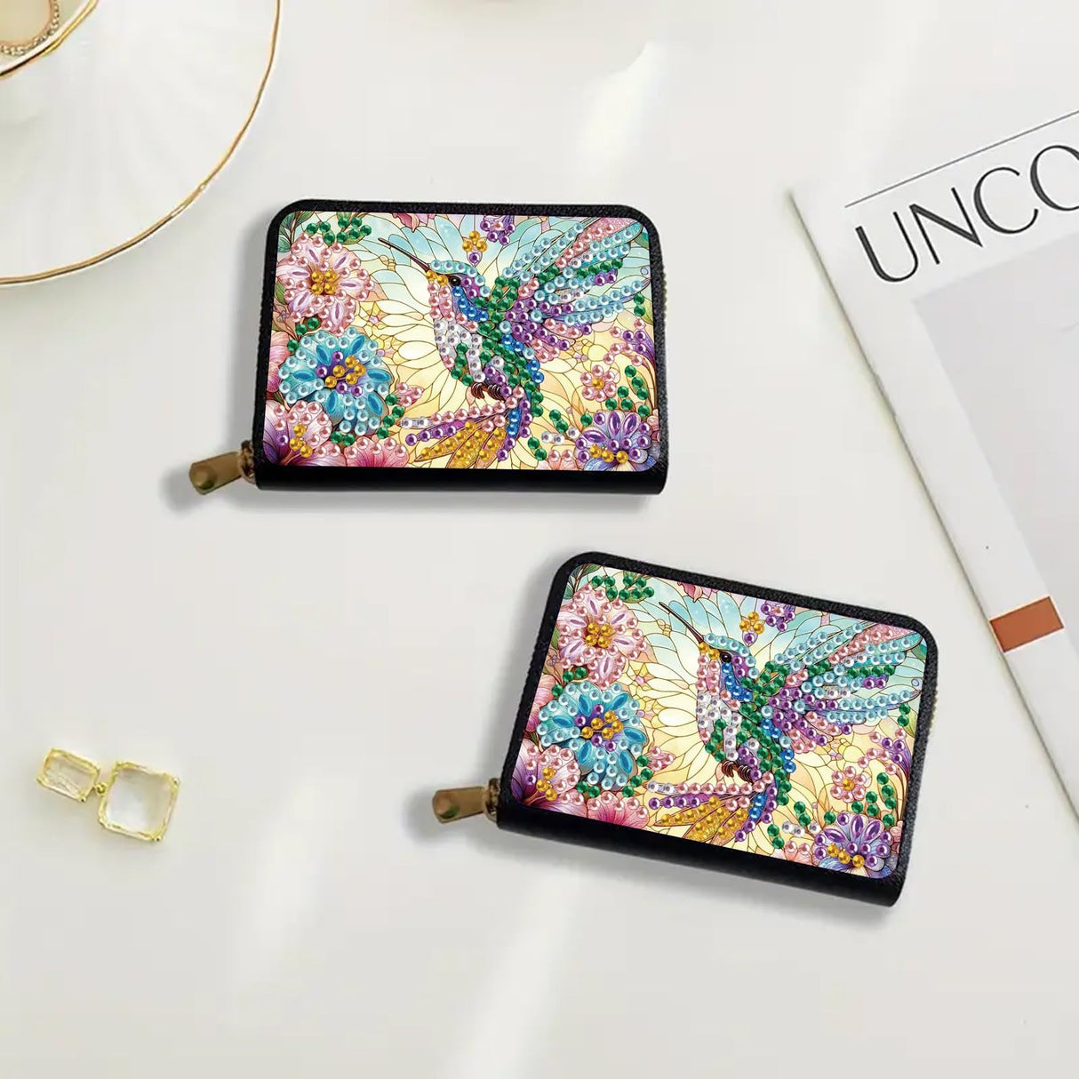 Anti-demagnetization Credit Card Holder, 5D DIY Diamond Art Painting Zipper Credit Cards Wallet for Women Accordion Card Cases Holder KeyChain Wallet-2PCS WoodArtSupply