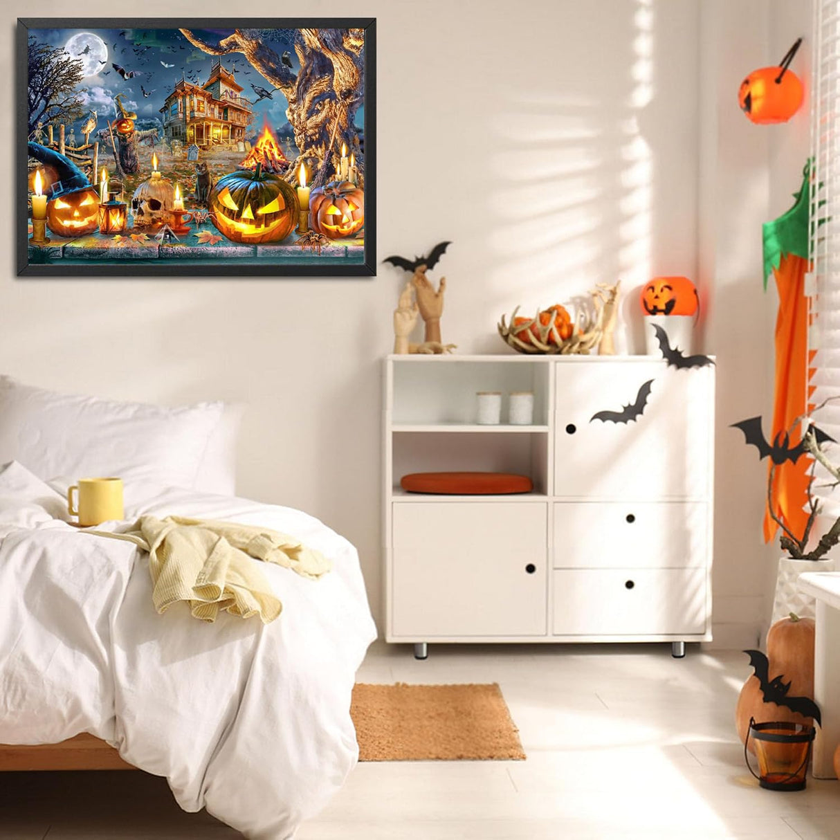 Gearock Diamond Art Kits for Adults, Halloween Pumpkin Easy DIY Beginners 5D Diamond Painting Kits for Room Bedroom Living Room Bathroom Wall Decor 16x12 Inch Gearock