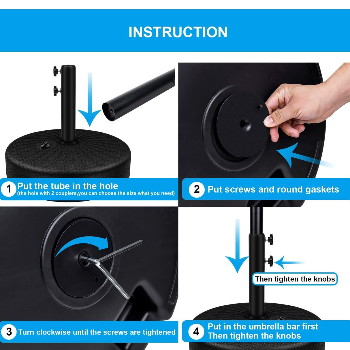 Simple Deluxe 9FT Outdoor Patio Umbrella Table Market Umbrella with Push Button Tilt and Crank and 50lbs Base Stand, for Garden, Lawn, Deck, Backyard, Pool, Red Simple Deluxe