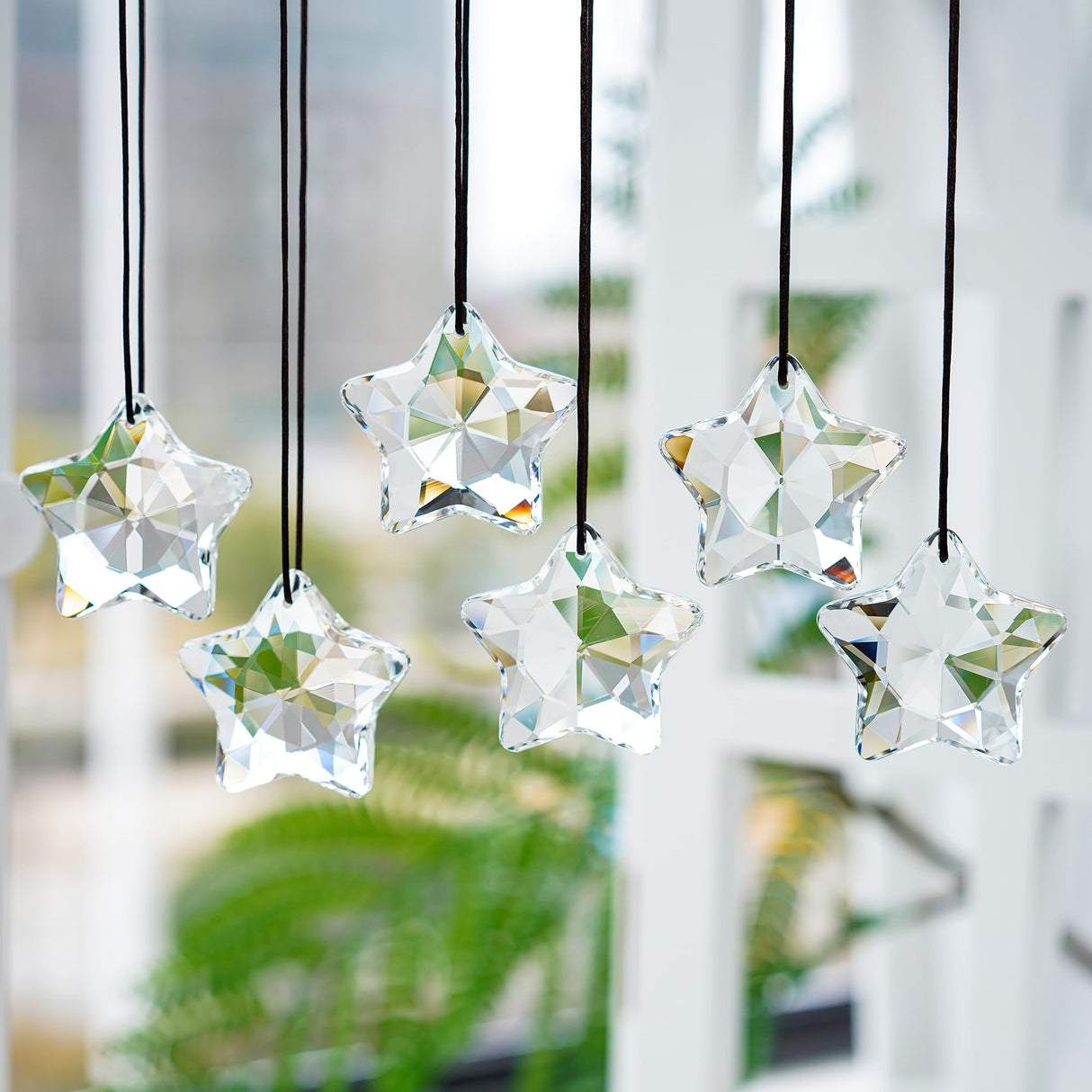 H&D HYALINE & DORA Set of 6 Crystal Glass Christmas Ornaments Clear Faceted Glass Christmas Star Crystal Hanging Ornaments for Xmas Tree Winter New Year Party Supplies H&D HYALINE & DORA