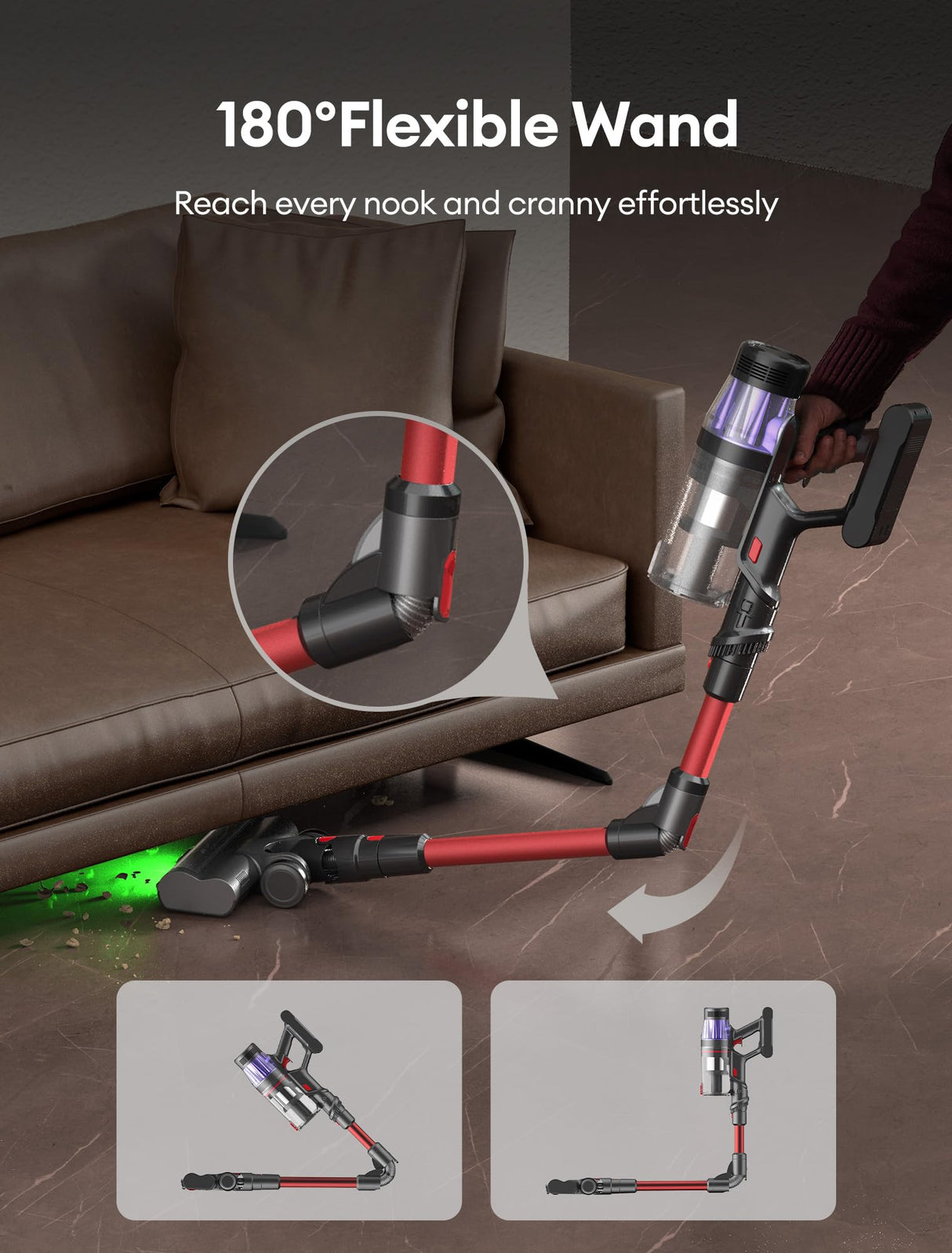 Ultenic Cordless Vacuum Cleaner, 550W/50Kpa, 60Mins Runtime, Stick Vacuum Cordless Rechargeable with 180°Bendable Wand, Anti-Tangle Brush, Vacuum Cleaners for Home/Pet Hair/Carpet/Floor U16 Ultenic