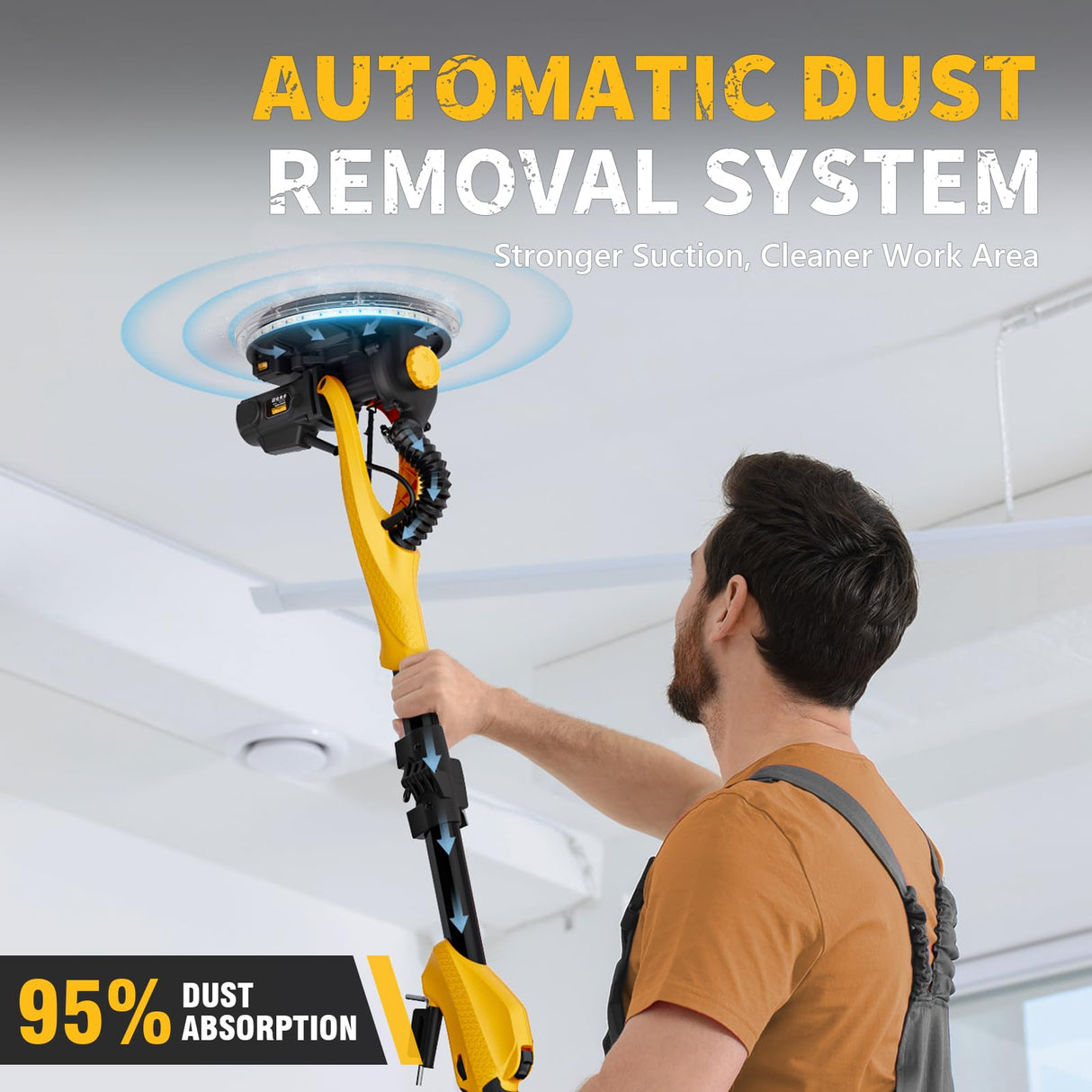 Drywall Sander, 1050W Electric Drywall Sander with Vacuum Dust Collection, 2100RPM Wall Sander with 7 Variable Speed, Foldable & Extendable Handle, Double-Deck LED Light, Dust Bag and Hose Alloyman