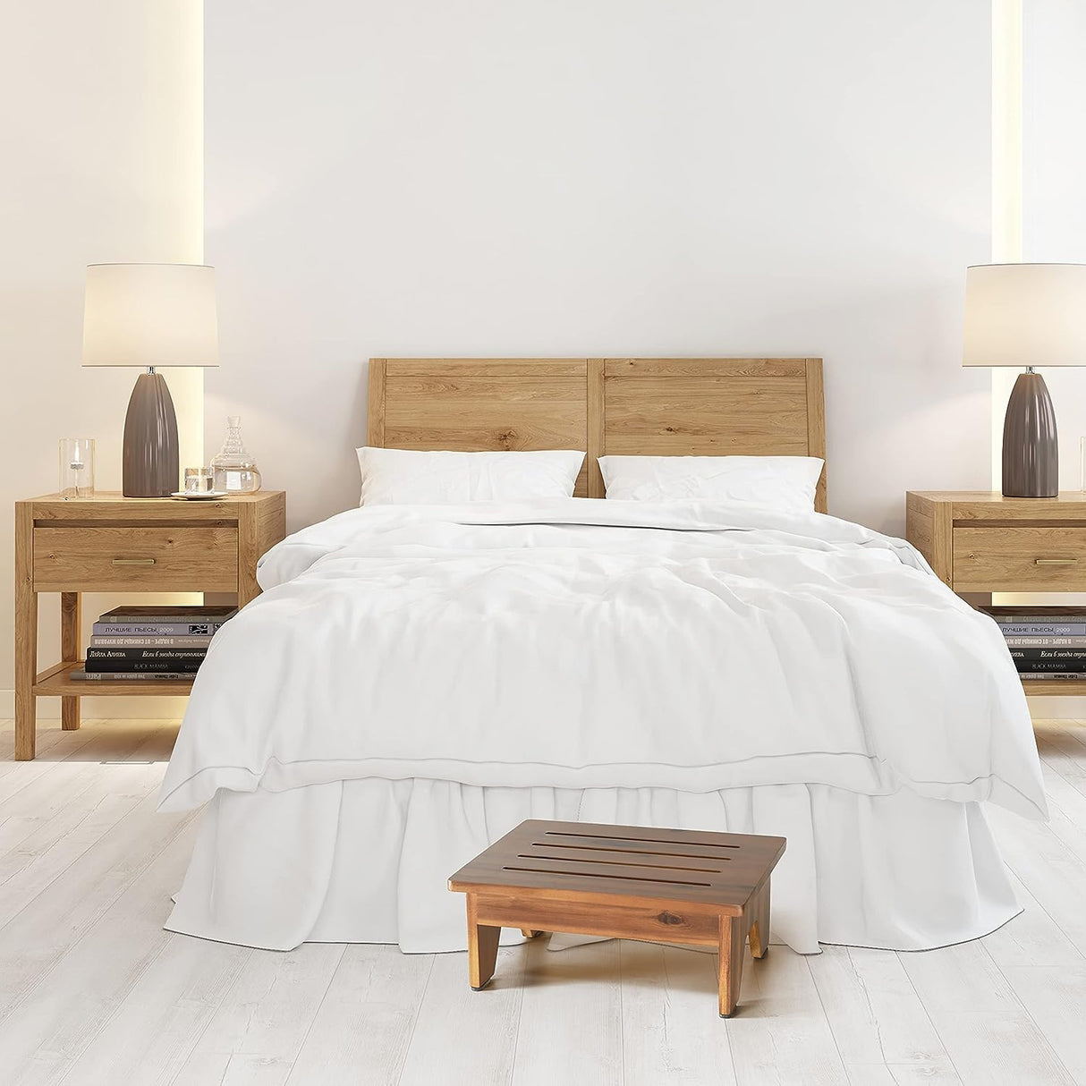 TINAMO 6.5" Acacia Wood One Step Stool for Adults (No Assemble Required)- 500 Lbs Wooden Step Stools Heavy Duty for High Bed Riser, Bathroom, Bedroom - Small Stepping Stool for Elderly, Seniors, Kids Tinamo