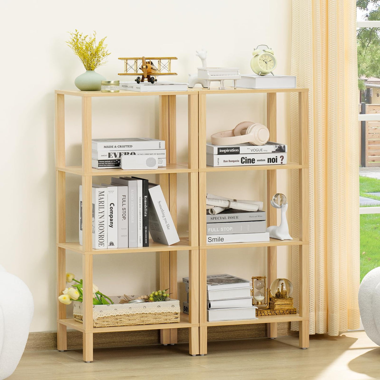 YUFAM 4-Tier Tall Natural Bamboo Bookshelf - Space-Saving Storage for Home and Office YUFAM