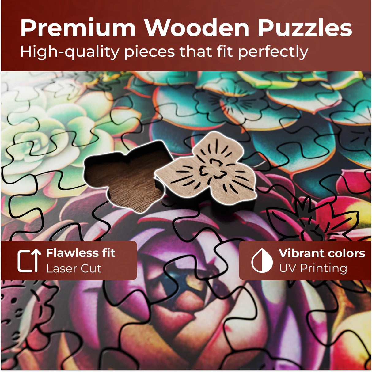 Crafthub Flowers Wooden Puzzles for Adults – A3 Mandala Succulent Plants with 152 Pieces Wood Puzzles – Jigsaw Puzzles with Unique Animal Shapes – 10.8" x 10.3" CRAFTHUB
