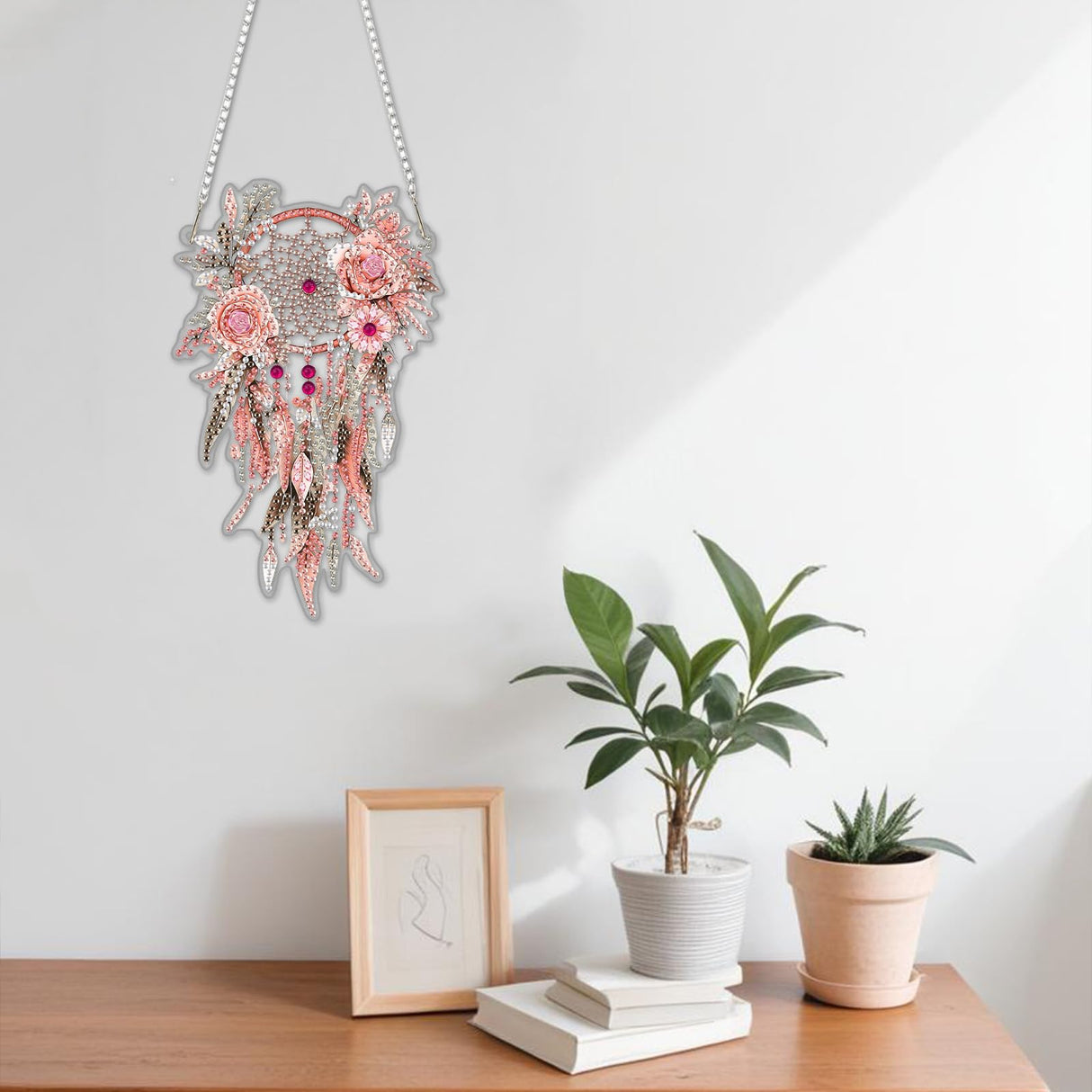 NAIMOER DIY Hanging Diamond Art Kits for Adults, Pink Dream Catcher Diamond Painting Kits, Special Shaped Rhinestone, Acrylic 5D Gem Art Craft Window Pendants Home Garden Wall Hanging Ornament Kits NAIMOER