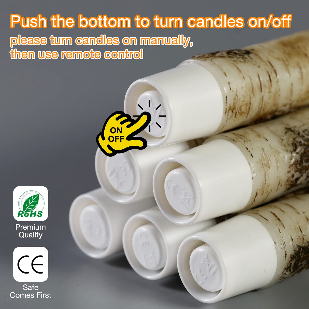 Eywamage Short Birch Bark Flameless Taper Candles with Remote, Flickering Wood LED Wax Candlesticks Set of 6 Eywamage