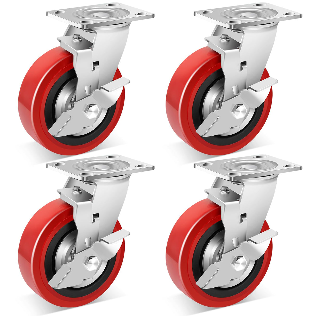 Nefish 6 Inch Industrial Grade Casters Wheels, Heavy Duty Polyurethane Casters Set of 4 with Dual Ball Bearing, Solid Polyurethane Wheel 4500 Lb, Plate Swivel Casters for Cart, Industrial, Machine Nefish