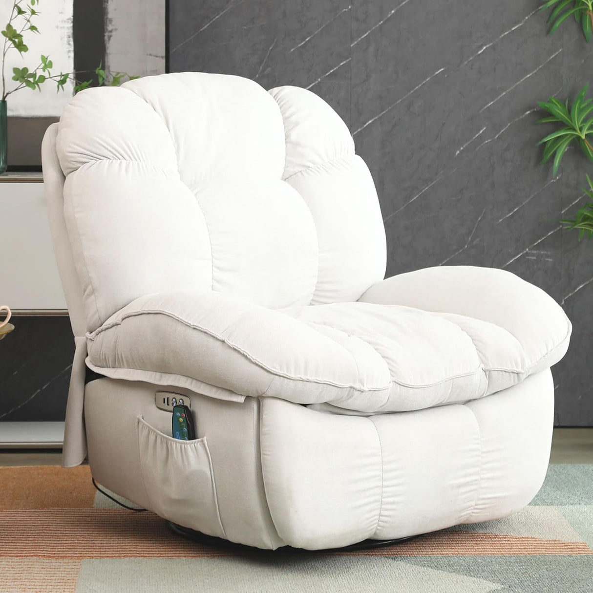 EDWELL Power Recliner Chair, Massage Rocker Recliner Chairs for Adults with Heated, Oversized Rocker Swivel Chairs for Living Room, Comfy Nursery Rocking Chairs with USB-C Ports and Side Pocket, White EDWELL