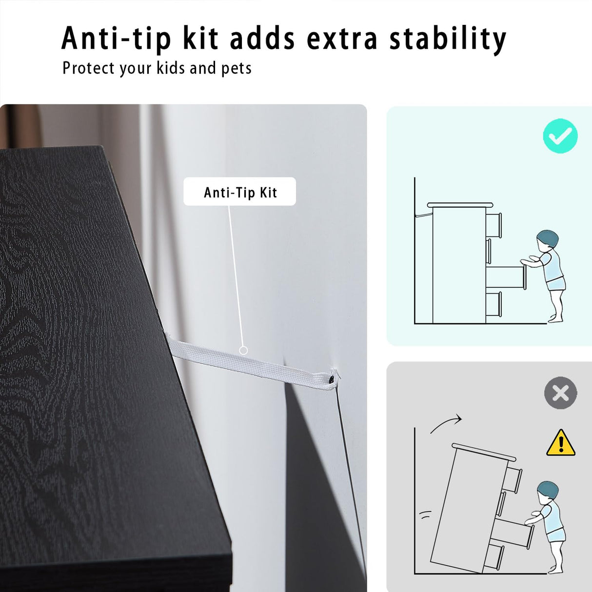 SOOWERY Dresser for Bedroom, 5 Drawer Wood Dresser, Black Dresser Farmhouse Dressers with 5 Wooden Drawers and Storage Cabinet, 48 Inch Tall Chest of Drawers for Bedroom, Living Room SOOWERY