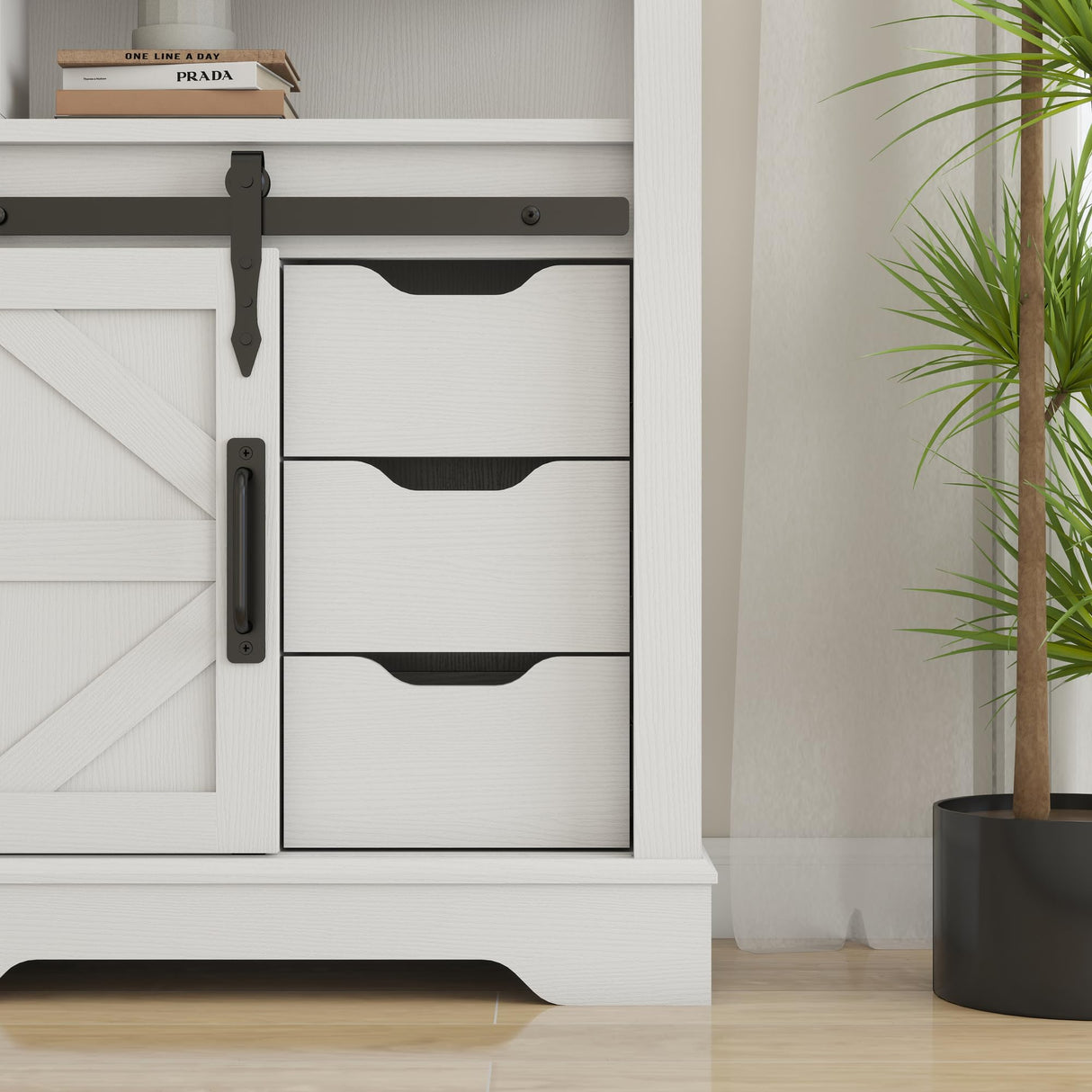 Panana Farmhouse Bathroom Floor Cabinet, Storage Cabinet with Sliding Barn 3 Drawers&Door Freestanding Small Cabinet for Bathroom, Kitchen, Laundry Room (White) Panana