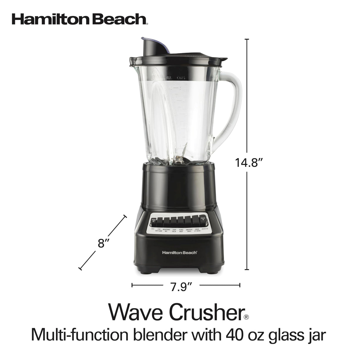 Hamilton Beach Wave Crusher Blender For Shakes and Smoothies With 40 Oz Glass Jar and 14 Functions, Ice Sabre Blades & 700 Watts for Consistently Smooth Results, Black & Stainless Steel (54220) Hamilton Beach