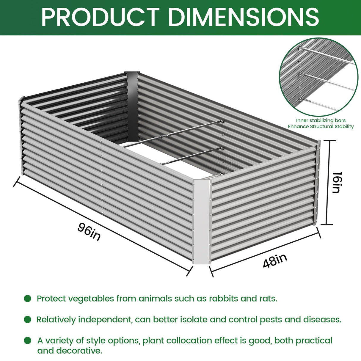 FRIZIONE 2pcs Tall 8x4ft Galvanized Raised Garden Bed Outdoor,Above Ground Garden Bed for Vegetable,Metal Raised Beds for Flower,Steel Raised Beds for Gardening FRIZIONE