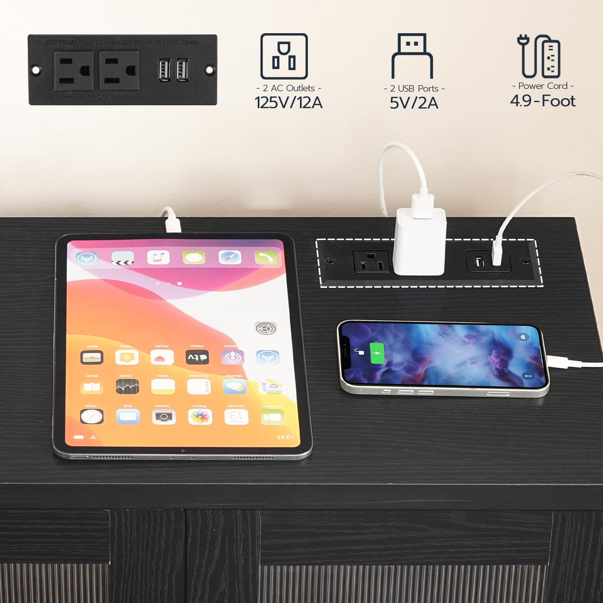 HOOBRO 43" Kitchen Pantry Cabinet, kitchen Storage Cabinet with Power Outlets, Pantry Cabinet with LED Lights and Adjustable Shelf, Pantry Glass Doors Holders, for Kitchen, Dining Room, Black and Gold HOOBRO