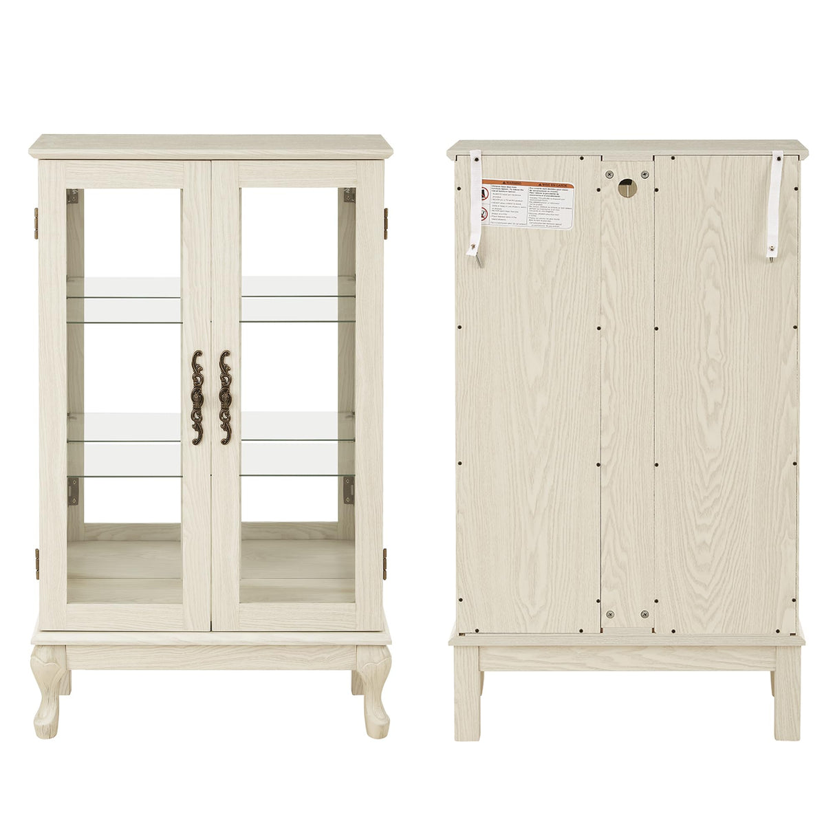 nifoti 43" H Lighted Curio Cabinet Display Case, Glass Curio Cabinet with Adjustable Shelves & Tempered Glass Door, Wooden Curio Cabinet with Mirrored Back Pane for Living Room (Antique White) nifoti