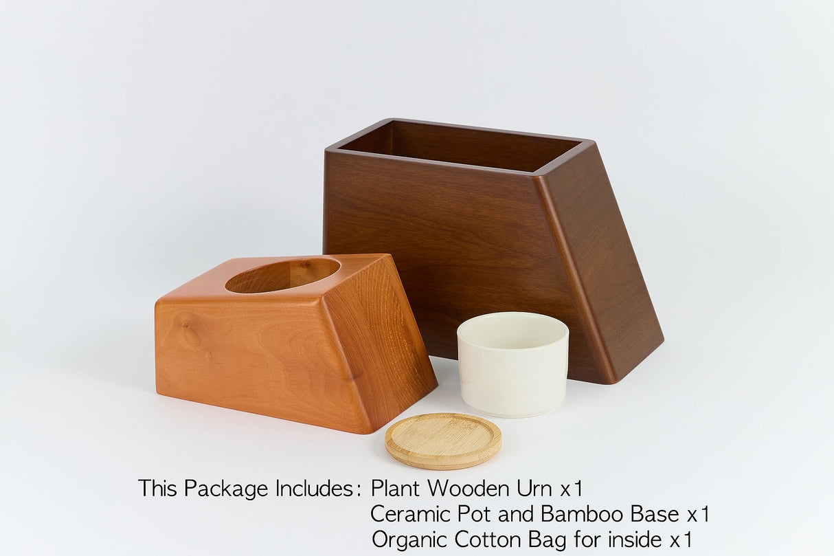 AspenStudio Plant Urn with Ceramic Pot with Magnetic Joint Solid Wooden Urn for Adult Human Ash Cremation Funeral Handcrafted Wood Urn Decorative Urn Large Urn Interior Aspen Studio