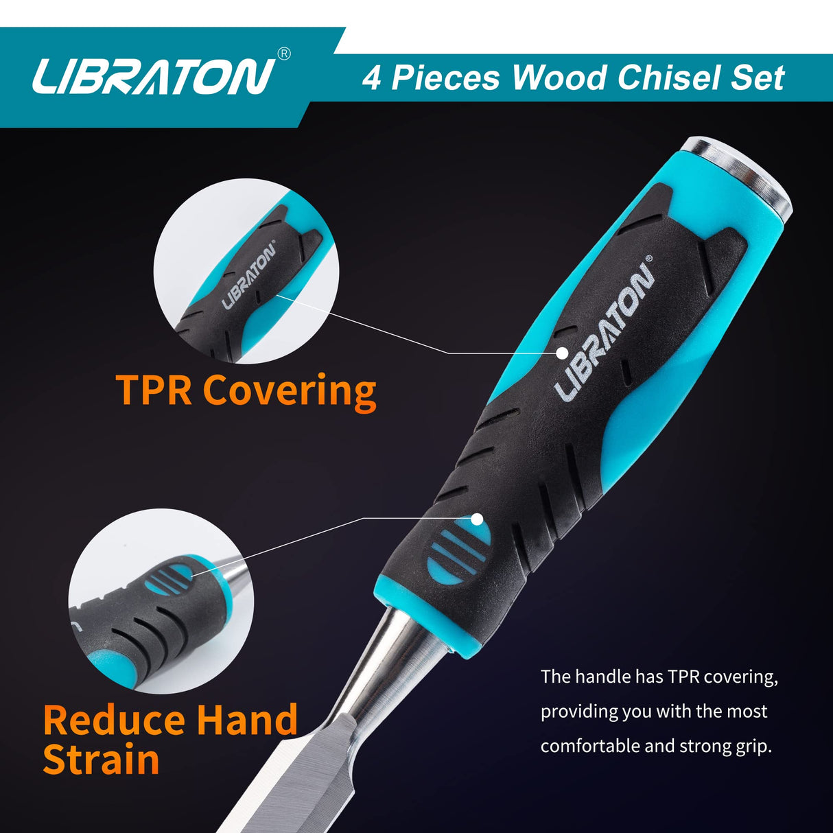 Chisel Set, Wood Chisel Set, Wood Chisel Tool Set for Woodworking, Wood Chisels, Chrome Vanadium Steel Chisel with Storage Pouch, 1/4"(6mm), 1/2"(13mm), 3/4"(19mm), 1"(25mm) LIBRATON