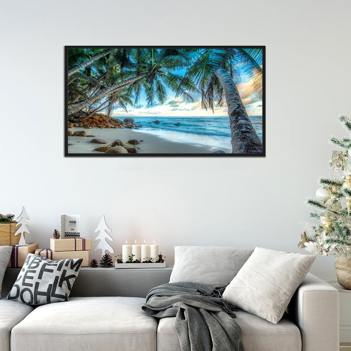 Yunnuo Landscape Diamond Painting Kits for Adults, DIY 5D Beach Diamond Art, Diamond Painting Cocos Scenery,Large Sea Diamond Dot Painting for Home Wall Decor and Gift(15.7x27.5inch) Yunnuo