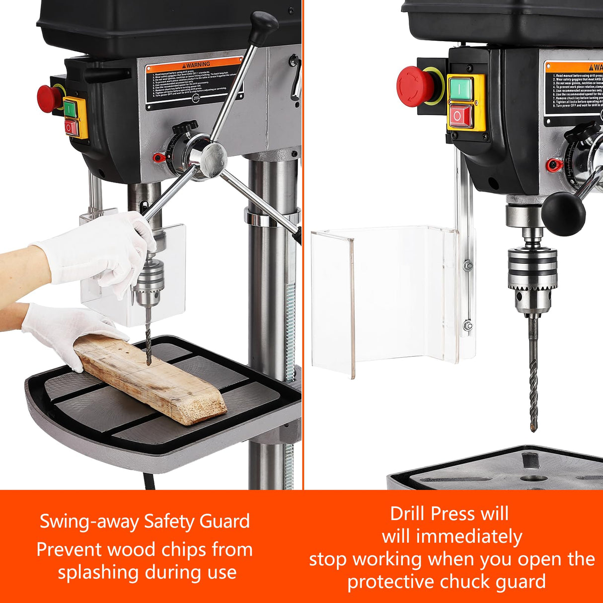 17 in Floor Drill Press with Swing-away Safety Guard, 12 Amp 120V Pure Copper Motor, 200-3630 RPM Variable Speed, 0-45° Tilting Worktable, Tabletop Drilling Machine for Wood Metal CuisinAid