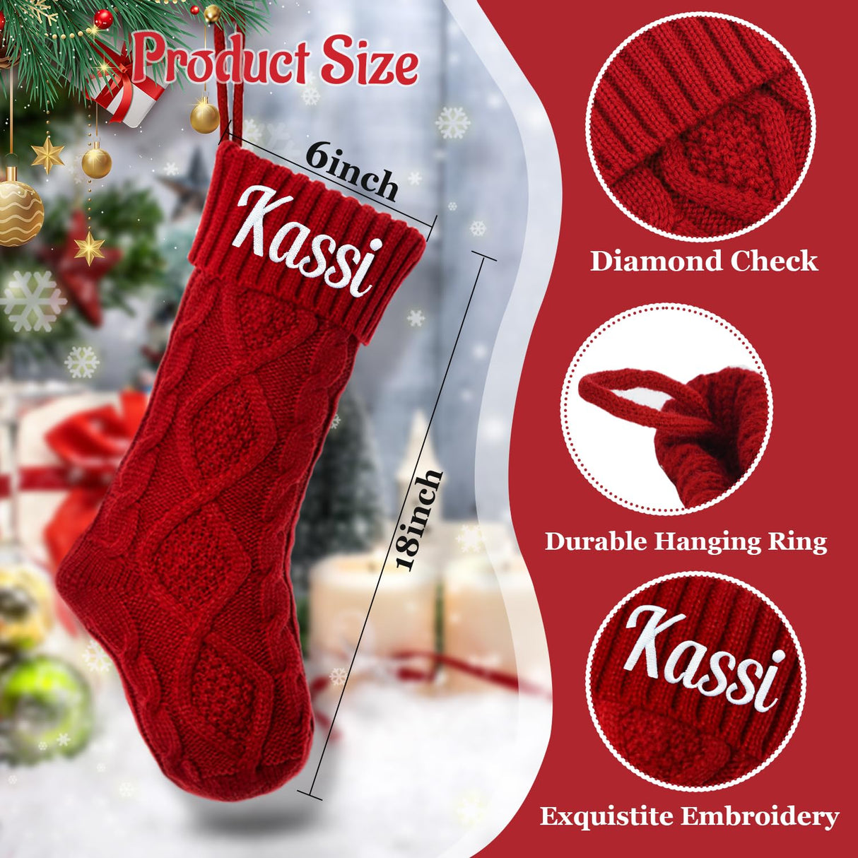 Personalized Christmas Stocking,Custom Name Family Christmas Stocking, 18” Large Knitted Xmas Stocking for Kids,Holiday and Family Stocking for Fireplace Christmas Holiday Party Decoration (1 pcs) Ulico