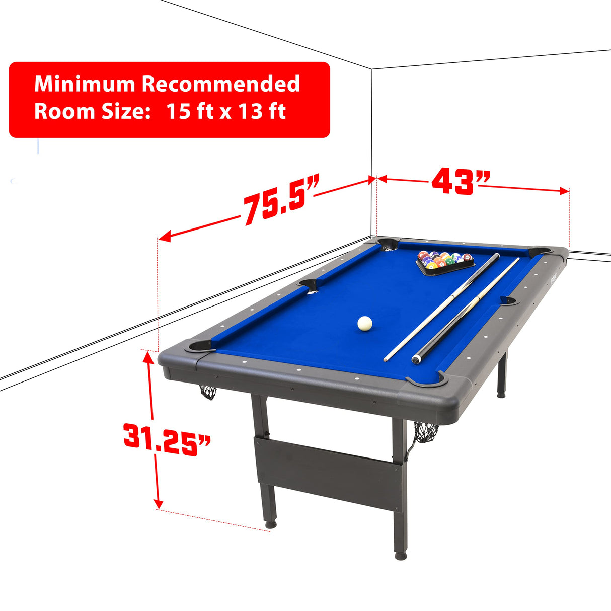GoSports 6 ft Billiards Table - Portable Pool Table - Includes Full Set of Balls, 2 Cue Sticks, Chalk, and Felt Brush - BLUE GoSports