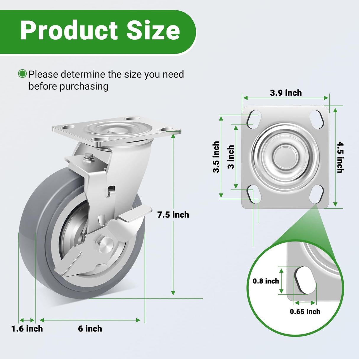 Nefish 6 Inch Heavy Duty Casters Wheels, Industrial Grade Thermoplastic Rubber Casters with Brake 4500 LBS, Ball Bearing Plate Swivel Castors Set of 4, Casters Wheels for Equipment, Industrial Nefish