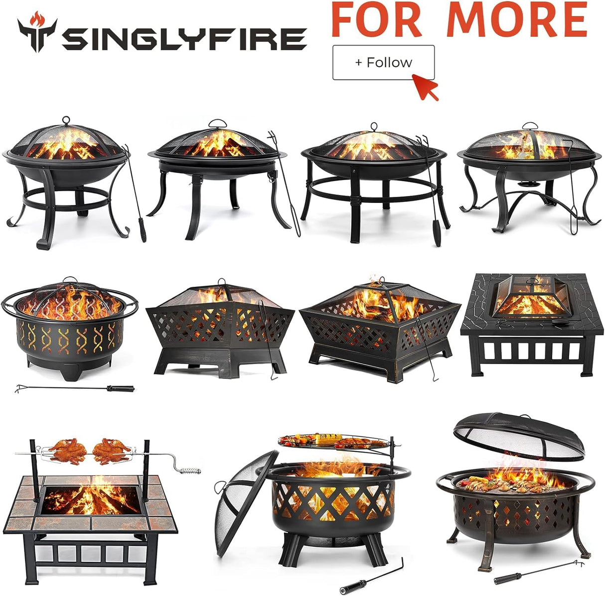 SINGLYFIRE 22 inch Fire Pit for Outside Outdoor Wood Burning Small Bonfire Pit Steel Firepit Bowl for Patio Camping Backyard Deck Picnic Porch,with Spark Screen,Log Grate,Poker SINGLYFIRE