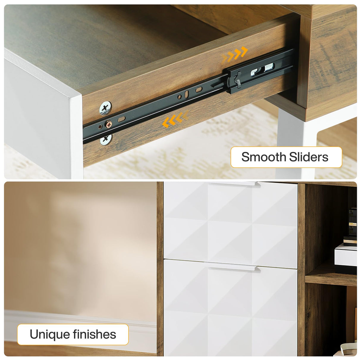 Tribesigns Computer Desk with File Drawer Cabinet, Reversible 4 Drawers Office Desk with Open Storage Shelves & Printer Space, Wood Study Writing Desk Workstation for Home Office, White Brown Tribesigns