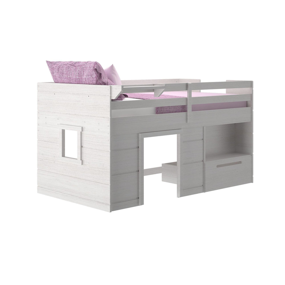 Max & Lily Loft Bed Twin Size, Solid Wood Low Loft Bed with Storage Drawer and Ladder, Modern Farmhouse Loft Bed for Kids, White Wash Max & Lily