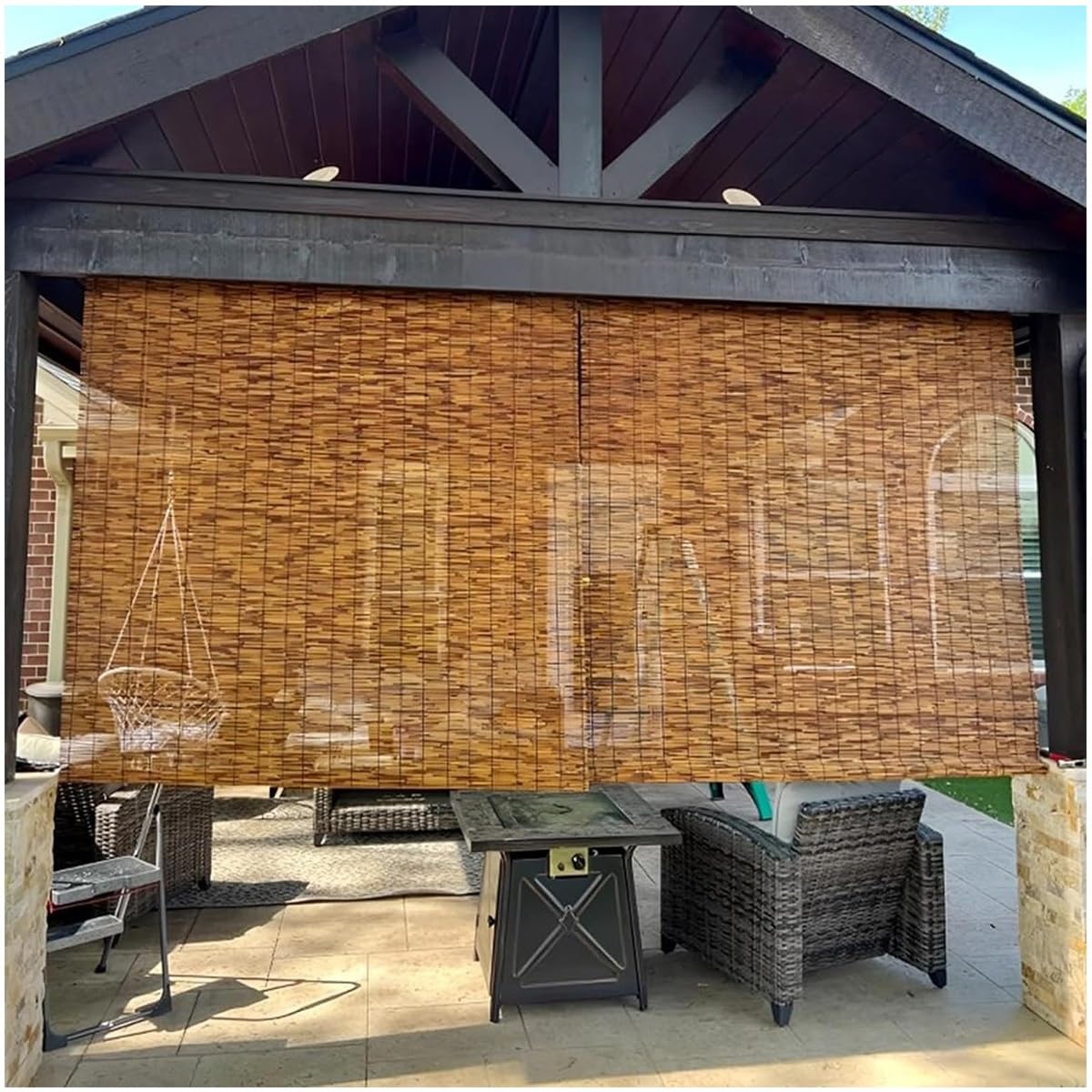 Cordless Bamboo Blackout Blinds for 20-75in Wide Windows Shades, 48-84in Length, Outdoor Bamboo Roller Blinds for Porch or Patio Sun Shades Privacy Protection Roll Up Shades(31x64in(WxH)) ZFSYMGYL