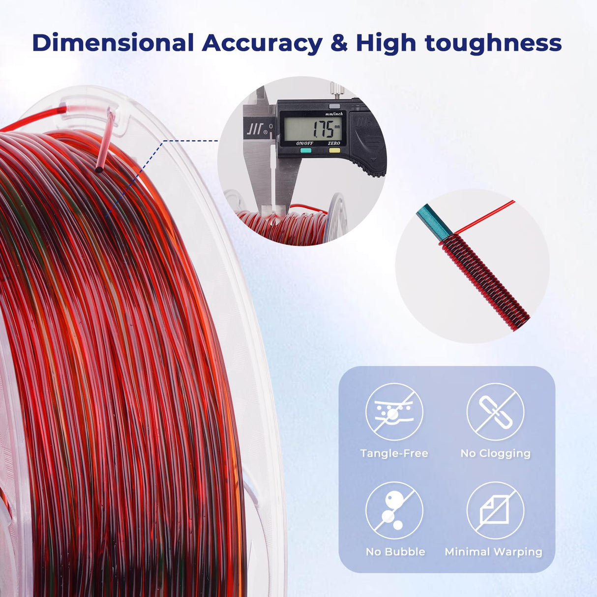 AMOLEN TPU High Speed Filament 1.75mm,Flexible TPU 3D Printer Filament,Dimensional Accuracy +/- 0.03 mm,Transparent Rainbow Red Green Purple Orange 1kg/2.5lbs Fit Most FDM Printer, 3DTPURGPO AMOLEN