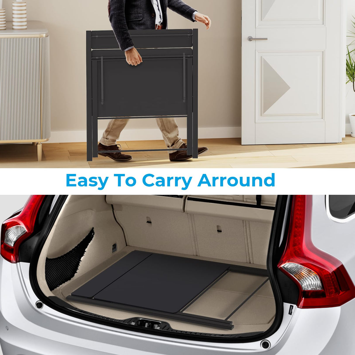 GreenForest Folding Desk No Assembly Required Small Size, 2-Tier Foldable Computer Desk with Shelf for Home Office, Space Saving Portable Laptop Study Foldable Table for Small Spaces, Black GreenForest