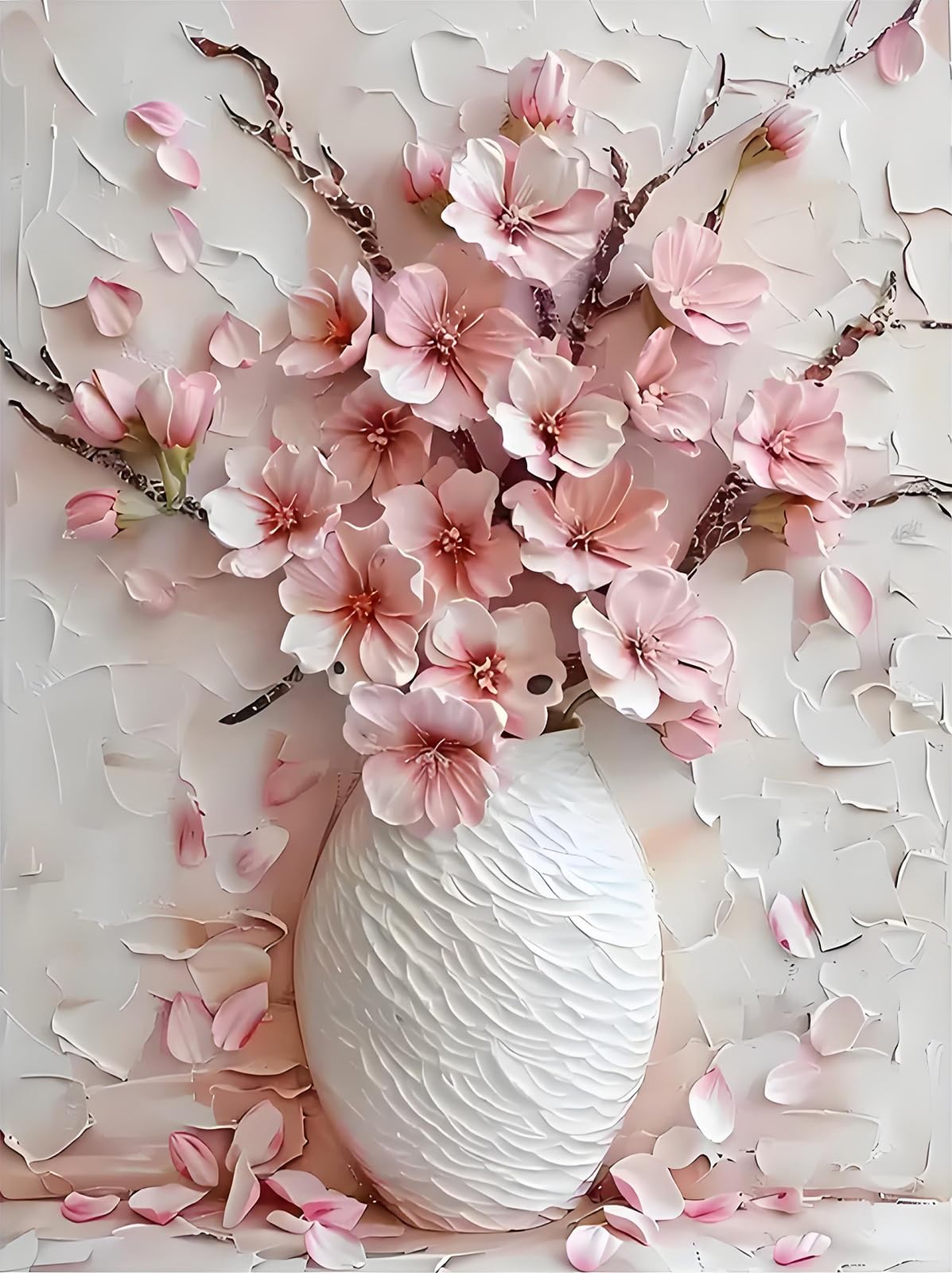 Shouruihua Floral Diamond Painting Kits for Adults, Pink Cherry Blossoms Flowers Diamond Art Painting by Numbers Kits, Diamond Dots Art Kits, Full Round Drill Gem Art for Home Wall Decor, 11.8x15.7 in Shouruihua