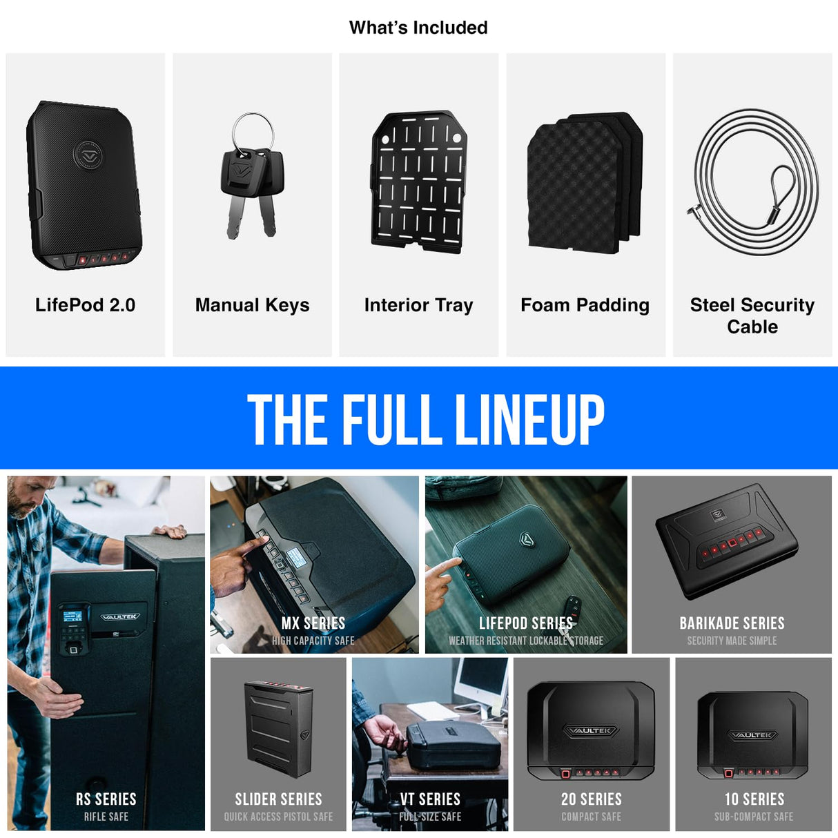 VAULTEK LifePod 2.0 Secure Waterproof Travel Case Rugged Electronic Lock Box Travel Organizer Portable Handgun Case with Backlit Keypad (Covert Black) (Biometric) VAULTEK