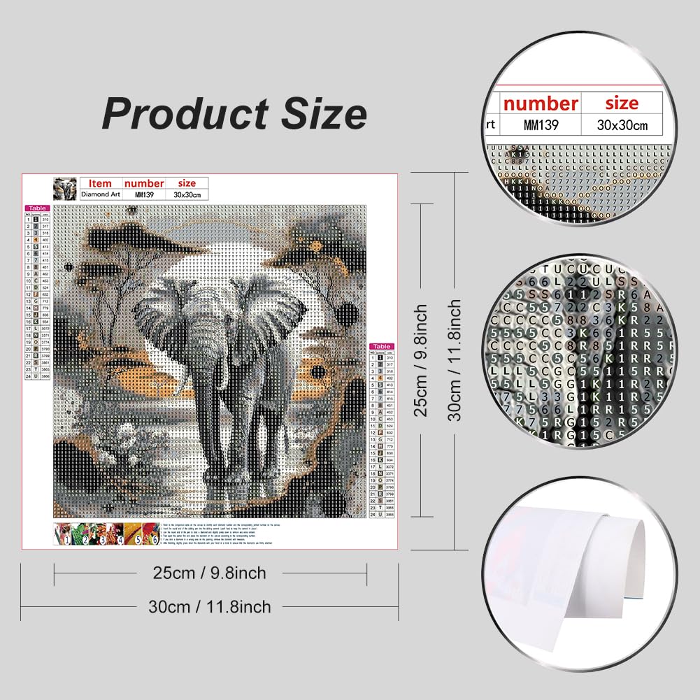 WSLWXSHM Diamond Painting Kits for Adults Elephant, Animal Round Full Drill Diamond Art Kits, 5D DIY Paint with Diamonds Crafts for Home Wall Decoration Gifts 12×12Inch WSLWXSHM