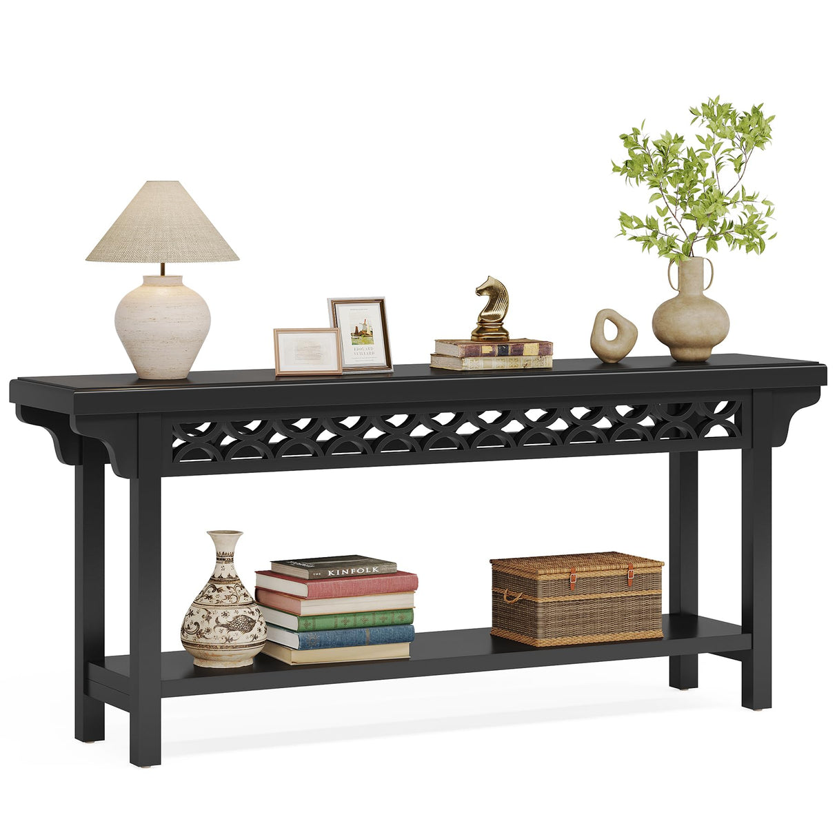 Tribesigns 70.8-Inch Solid Wood Long Console Table, Farmhouse Entryway Table with Storage, Narrow Sofa Table Grey Couch Table for Living Room Entryway Hallway (Black) Tribesigns