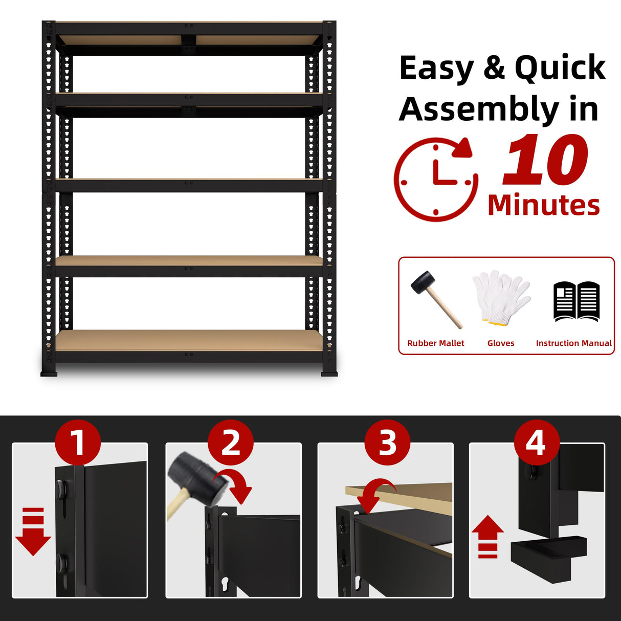BuxWellBang 5 Tier Garage Storage Shelves - 36" W x 16" D x 72" H Heavy Duty Adjustable Shelving Unit, Metal Organizer Utility Rack for Basement, Pantry, Kitchen, Black BuxWellBang