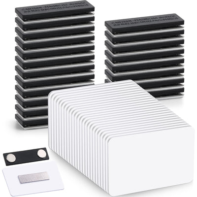 Chinco 50 Set Magnetic Name Badge Holder Magnetic Name Tags Backs Reusable Name Tag 3.4 x 2.1 with DIY Plastic Name Badge Magnets for Personalized Office Supplies(Black)