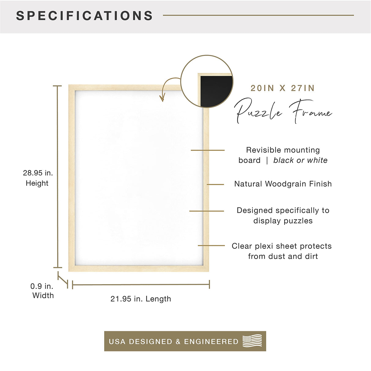 MCS Frame for Puzzles, Natural, 20 x 27 in or smaller MCS