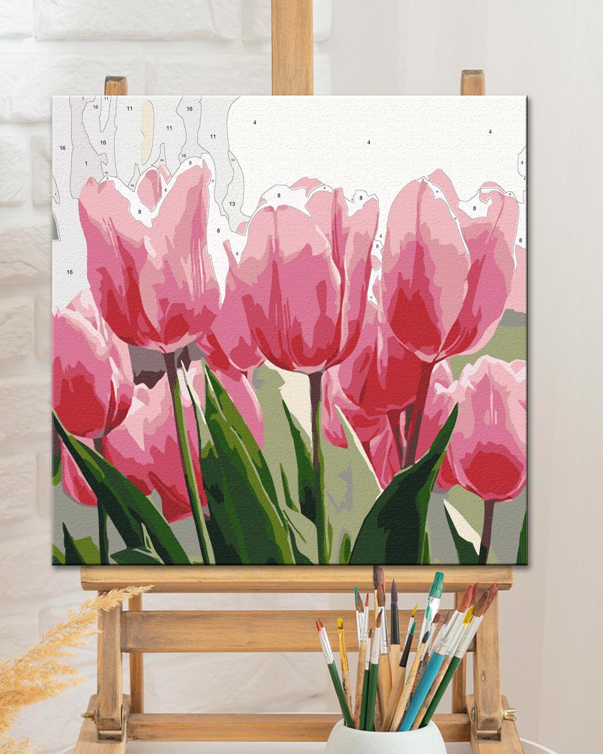 TOCARE Framed Paint by Numbers Kit for Adults Beginner, Tulip Paint by Number with Frame, Small Simple Oil Paint by Numbers Framed Canvas Flowers for Home Wall Decor (10x10 Inch, Without Easel) TOCARE