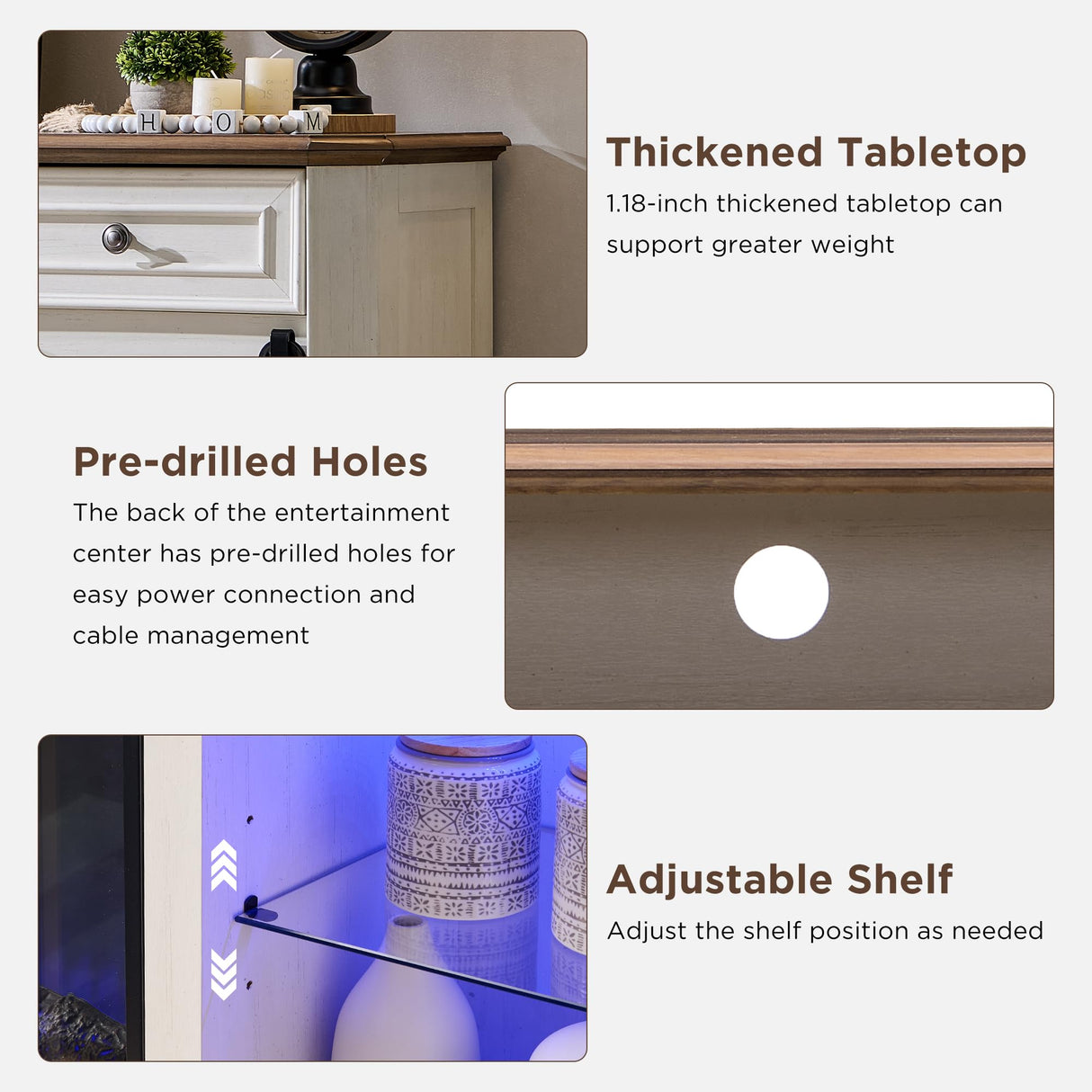 RedLemon Farmhouse Fireplace TV Stand for 85 Inch TV, 32” Tall Highboy Entertainment Center w/36” Electric Fireplace, Modern Media Console w/Drawers Storage for Living Room, Antique White RedLemon