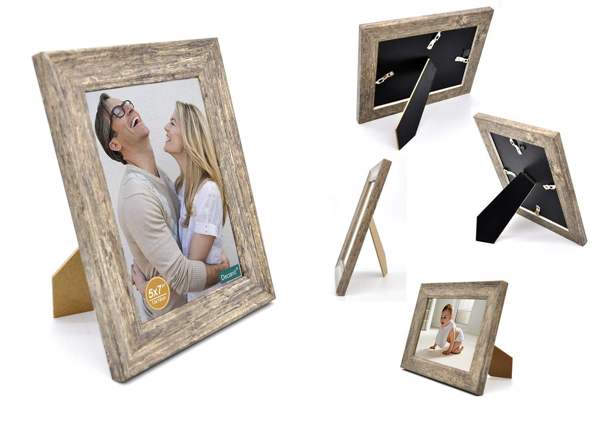 DECANIT 5x7 Picture Frames Rustic Distressed Gray Wood Pattern High Definition Glass for Table Top Display and Wall Mounting Photo Frame,Pack of 4 DECANIT