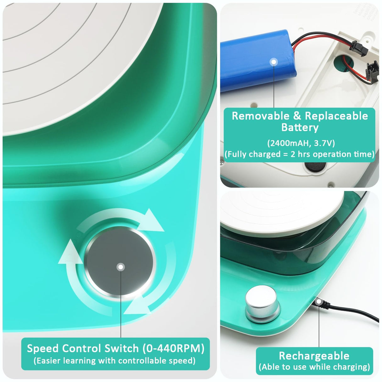Patented Mini Pottery Wheel for Beginners | 6in Turntable, 0-440 RPM Speed Adjustable with Rechargeable Battery, 1.8 Lb Air Dry Clay, Pottery Tools and Art Supplies, Craft Kits for Teenager and Adult Goody King