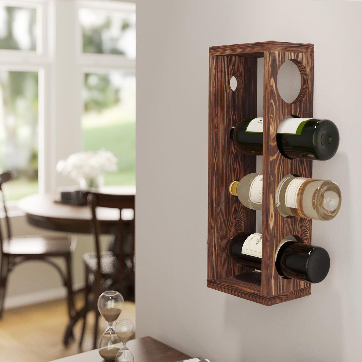 Rustic State Sonoma Wall Mounted Wood Vertical Wine Rack Holder Storage Shelf Organizer for 4 Bottles - Home, Kitchen, Dining Room Bar Décor - Walnut Rustic State