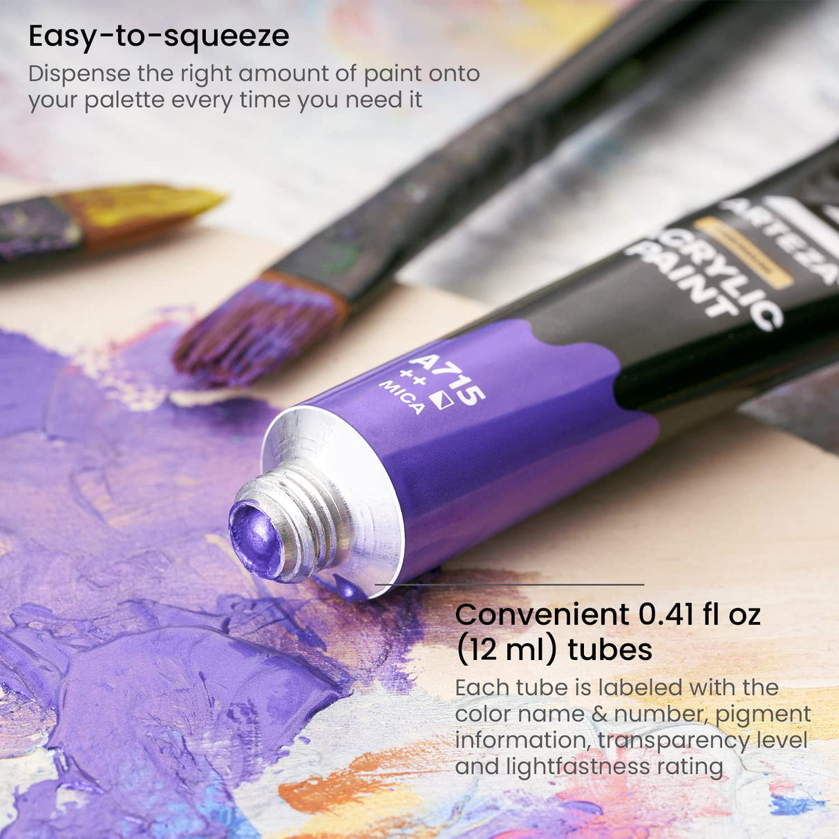 Arteza Metallic Acrylic Paint Set, 50 Colors, 0.41 fl oz/12ml Tubes of Craft Paint, Heavy-Body, Colorful Addition to Your Art Supplies ARTEZA