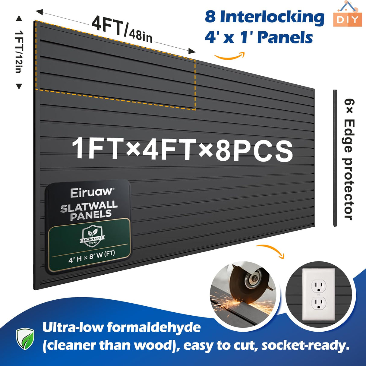 Slat Wall Paneling 4x8FT Black Slatwall Panel - Wall Garage Storage System | Heavy - Duty Industrial PVC Panels for Easy - Install Garage Organization | Sturdy Wall Slats for Home & Bike Rack Storage Eiruaw