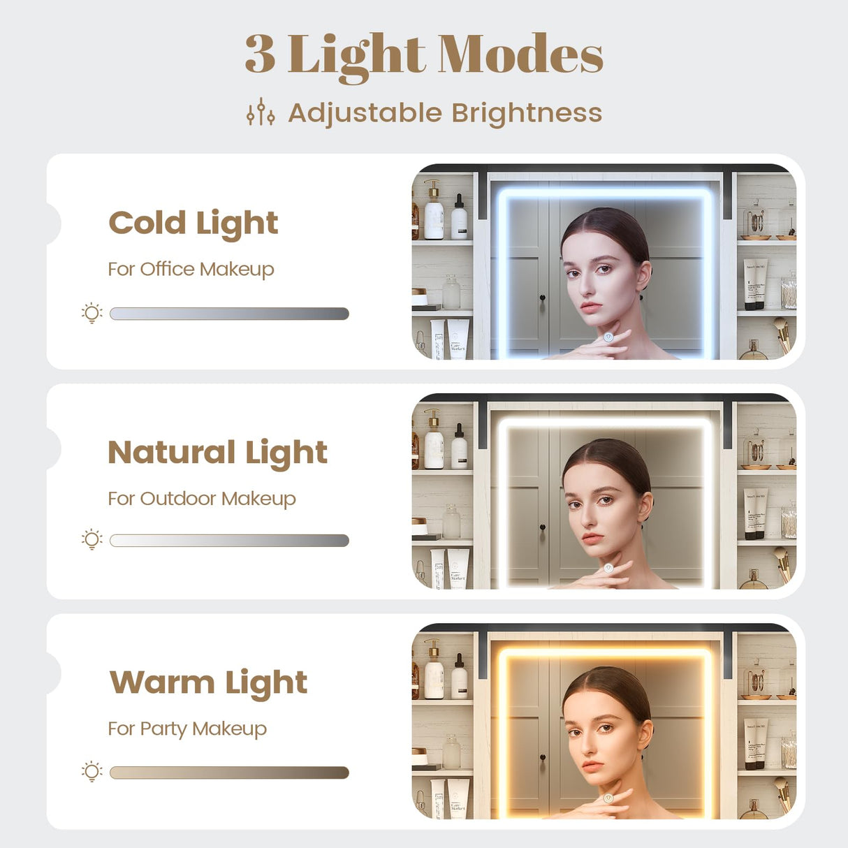 AOGLALTI Farmhouse Vanity Desk with Mirror and Lights, Makeup Vanity with Lights & Charging Station, Large White Vanity Table with Ample Storage Space and Sliding Mirror (White) AOGLLATI