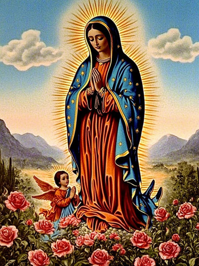 F-CANLAN Round Full Drill Diamond Painting Set 5D DIY Virgin Mary Diamond Art Painting by Numbers Virgin Mary Prayer Diamond Art Kits with Diamonds Dots for Adult Room Decor (12X16 inches)